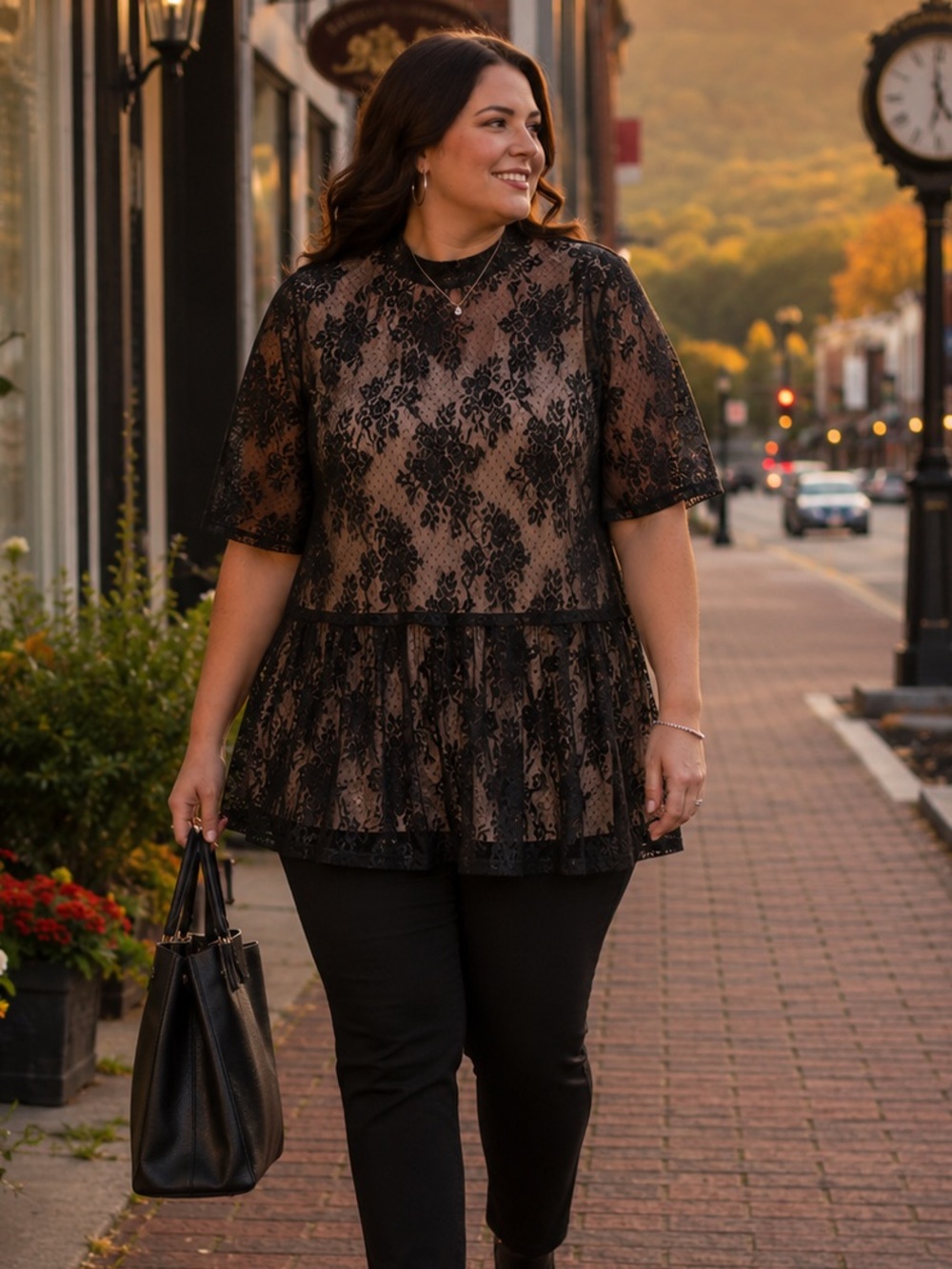 Lane Bryant Black Sheer Floral Lace Mock Neck Blouse Women's 26/28 Plus Size NWT
